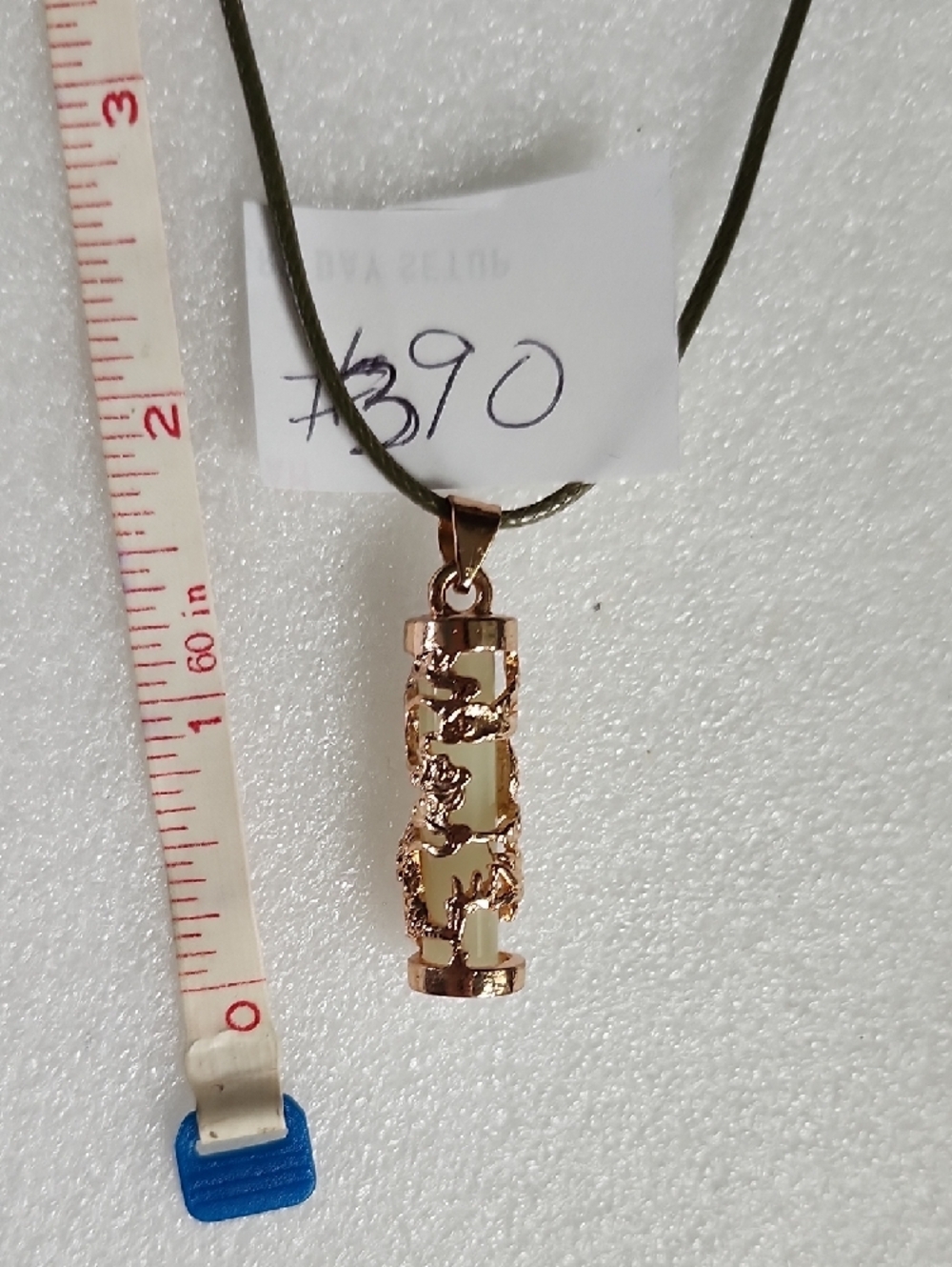 Rose Gold Dragon Filigree Cylinder Pendant Necklace in Cream - Picture 4 of 9